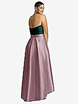 Rear View Thumbnail - Dusty Rose & Evergreen Strapless Satin High Low Dress with Pockets
