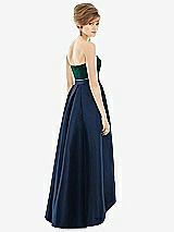 Alt View 2 Thumbnail - Midnight Navy & Evergreen Strapless Satin High Low Dress with Pockets