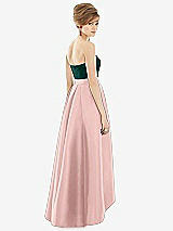 Alt View 2 Thumbnail - Rose - PANTONE Rose Quartz & Evergreen Strapless Satin High Low Dress with Pockets