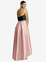 Rear View Thumbnail - Rose - PANTONE Rose Quartz & Evergreen Strapless Satin High Low Dress with Pockets