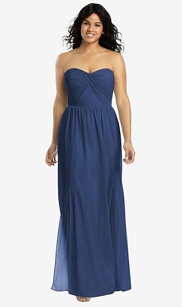 Front View - Sailor Strapless Draped Bodice Maxi Dress with Front Slits