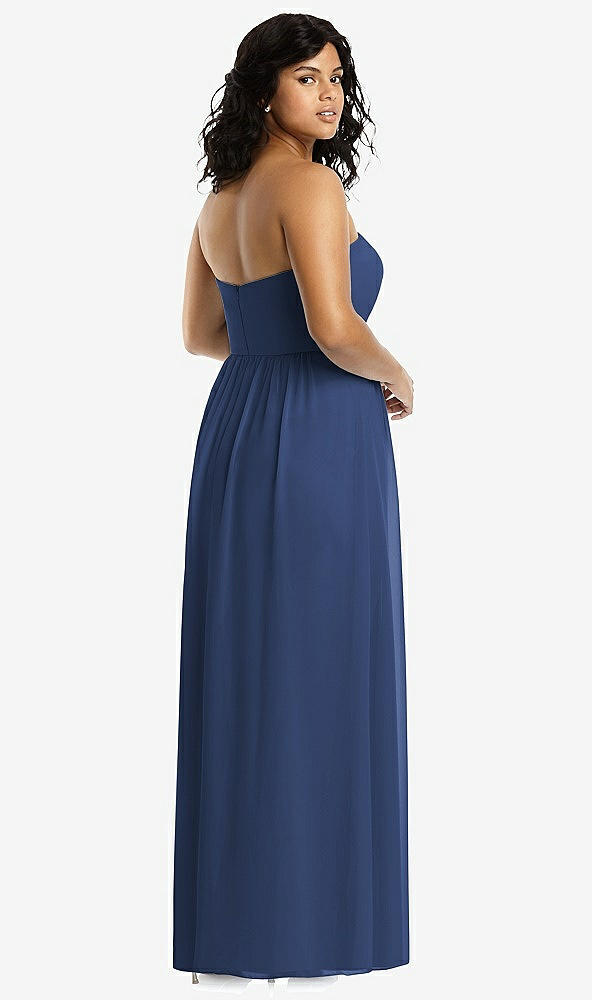 Back View - Sailor Strapless Draped Bodice Maxi Dress with Front Slits