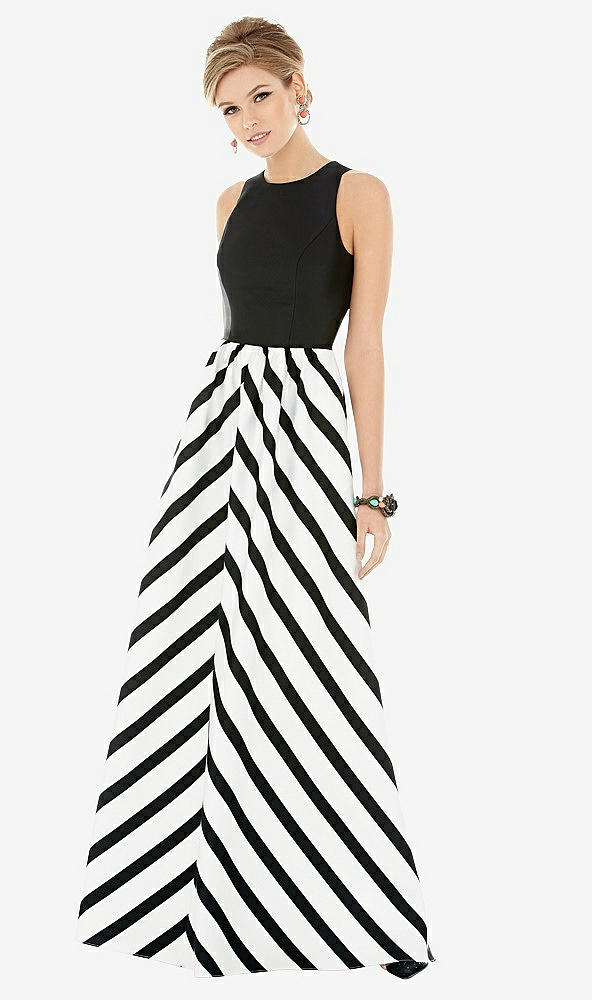 Front View - Stripe Sleeveless Striped Skirt Maxi Dress with Pockets