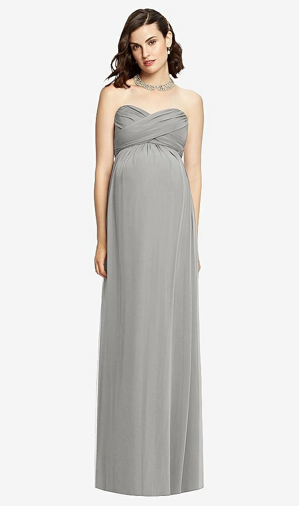 Front View - Chelsea Gray Draped Bodice Strapless Maternity Dress