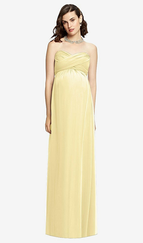 Front View - Pale Yellow Draped Bodice Strapless Maternity Dress