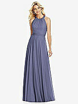 Front View Thumbnail - French Blue Cross Strap Open-Back Halter Maxi Dress