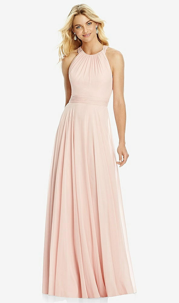 Front View - French Blue Cross Strap Open-Back Halter Maxi Dress