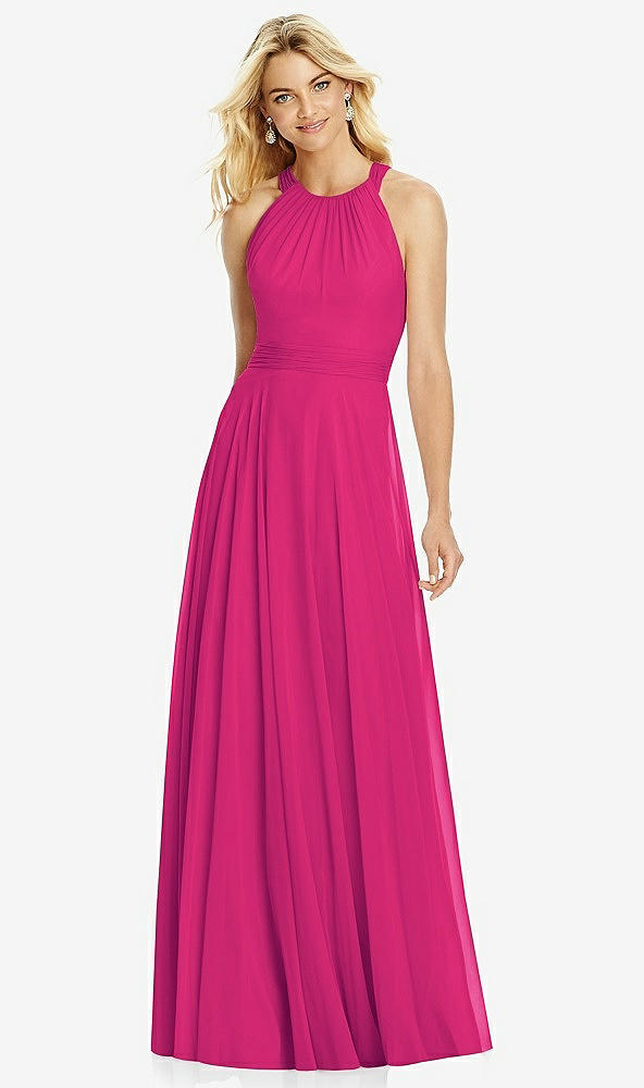 Front View - Think Pink Cross Strap Open-Back Halter Maxi Dress