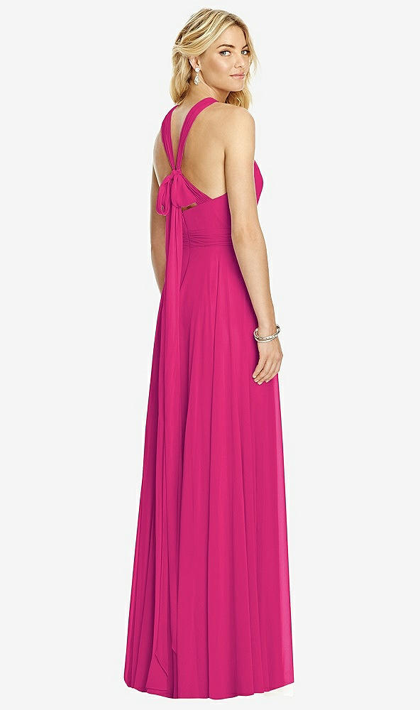 Back View - Think Pink Cross Strap Open-Back Halter Maxi Dress