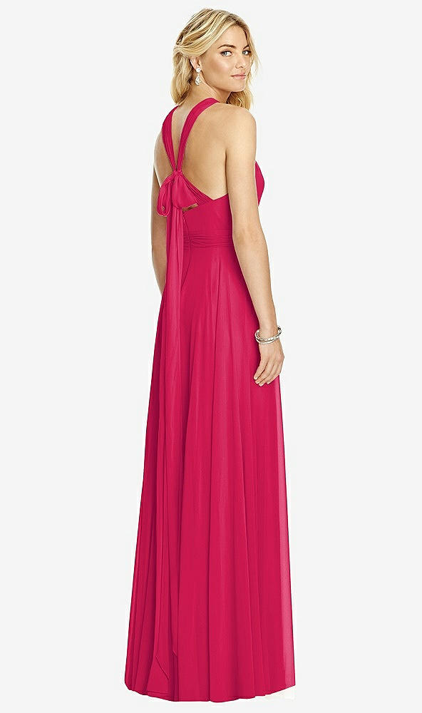 Back View - Vivid Pink Cross Strap Open-Back Halter Maxi Dress