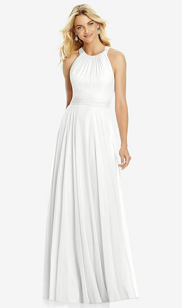 Front View - White Cross Strap Open-Back Halter Maxi Dress