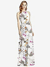 Front View Thumbnail - Butterfly Botanica Ivory Cutout Open-Back Shirred Halter Maxi Dress