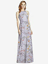 Front View Thumbnail - Butterfly Botanica Silver Dove Cutout Open-Back Shirred Halter Maxi Dress
