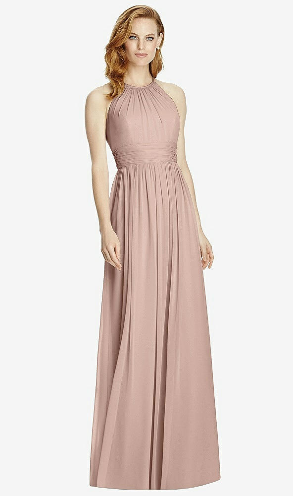 Front View - Bliss Cutout Open-Back Shirred Halter Maxi Dress