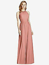 Front View Thumbnail - Desert Rose Cutout Open-Back Shirred Halter Maxi Dress