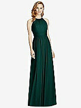 Front View Thumbnail - Evergreen Cutout Open-Back Shirred Halter Maxi Dress