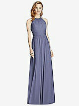 Front View Thumbnail - French Blue Cutout Open-Back Shirred Halter Maxi Dress