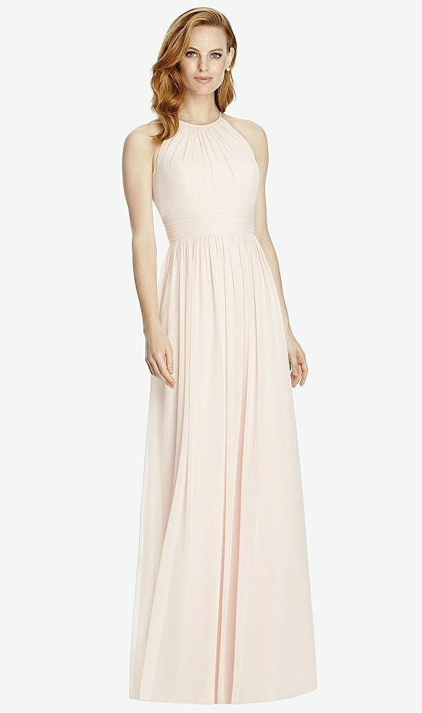Front View - French Blue Cutout Open-Back Shirred Halter Maxi Dress