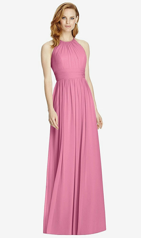 Front View - Orchid Pink Cutout Open-Back Shirred Halter Maxi Dress
