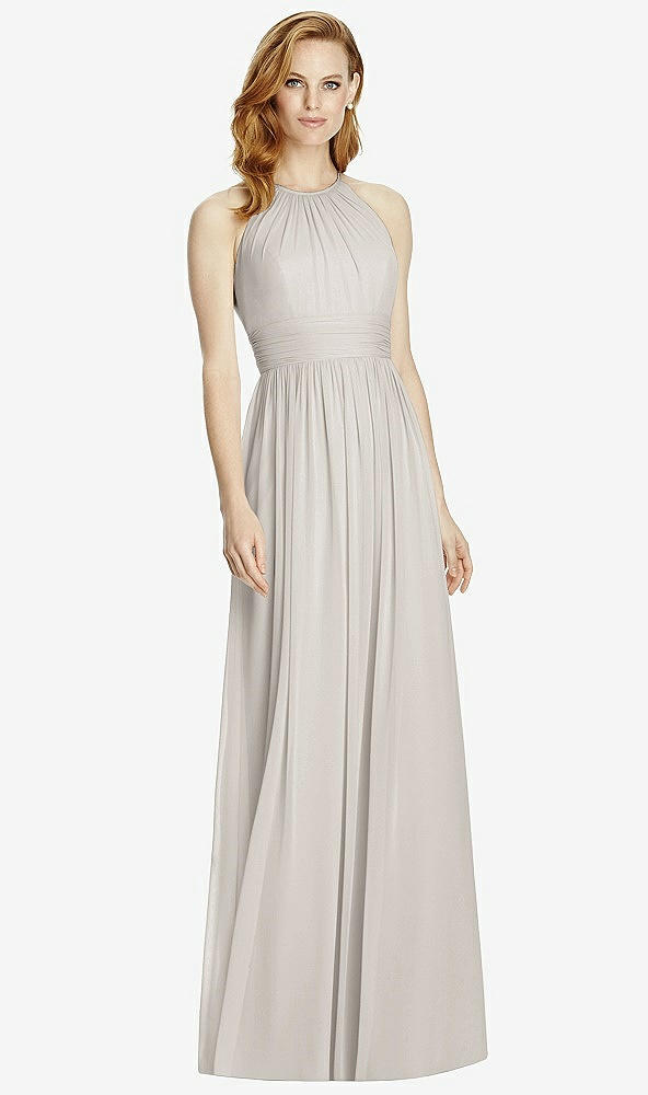 Front View - Oyster Cutout Open-Back Shirred Halter Maxi Dress