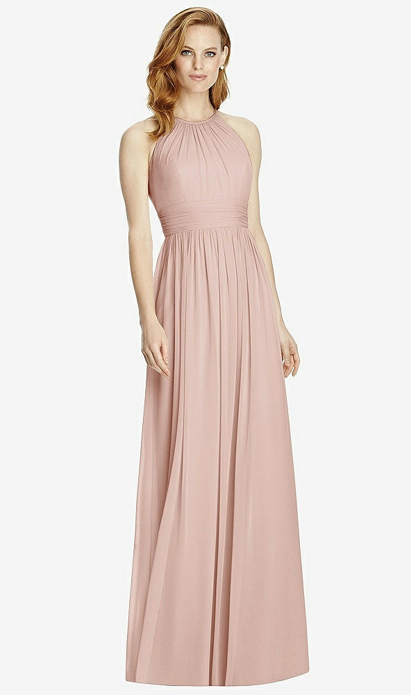 Front View - Toasted Sugar Cutout Open-Back Shirred Halter Maxi Dress