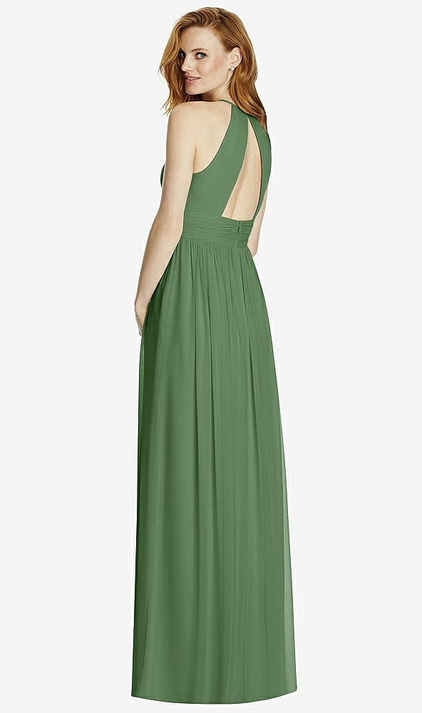 Back View - Vineyard Green Cutout Open-Back Shirred Halter Maxi Dress