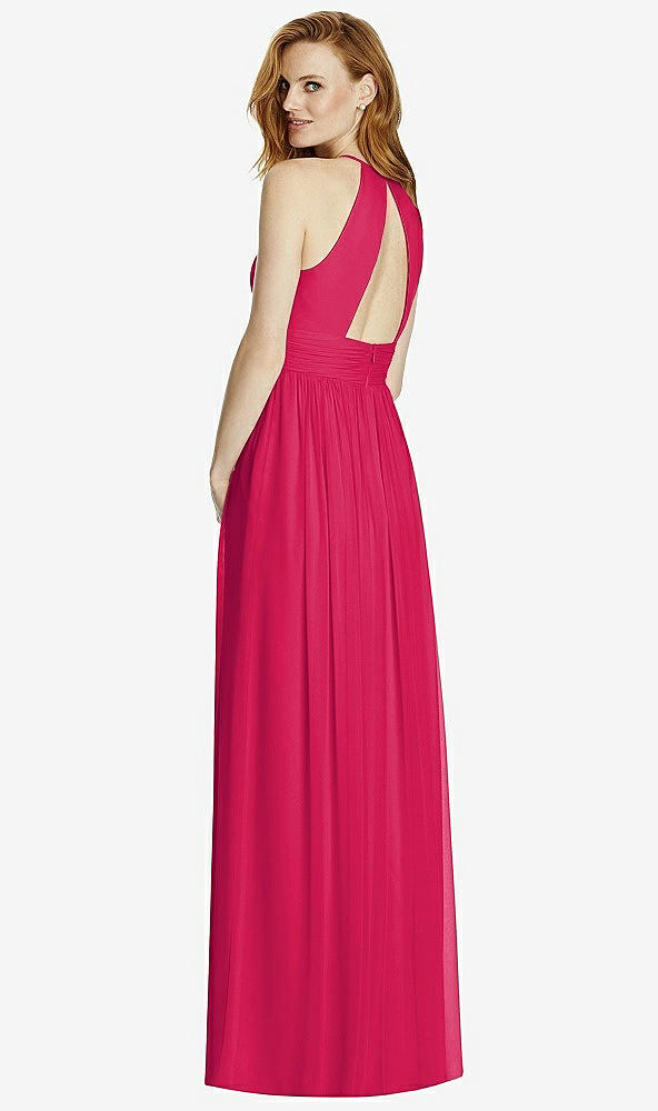 Back View - Vivid Pink Cutout Open-Back Shirred Halter Maxi Dress