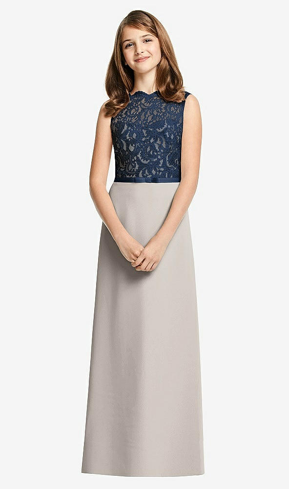 Front View - Taupe & Midnight Navy Dessy Junior Bridesmaid Dress JR540