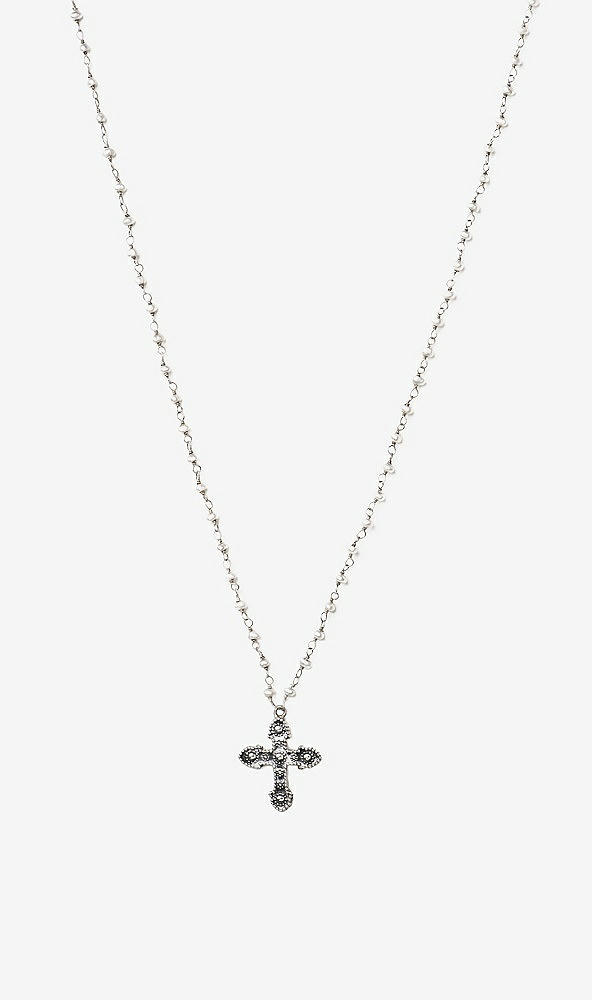 Front View - Silver Rosary Freshwater Pearl Necklace