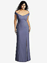 Front View Thumbnail - French Blue Off-the-Shoulder Criss Cross Back Trumpet Gown