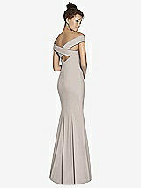 Alt View 1 Thumbnail - Taupe Off-the-Shoulder Criss Cross Back Trumpet Gown