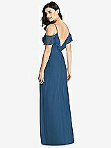 Rear View Thumbnail - Dusk Blue Ruffled Cold-Shoulder Chiffon Maxi Dress