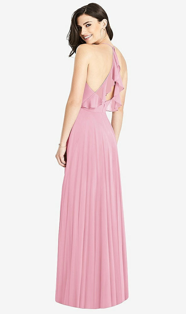Front View - Peony Pink Ruffled Strap Cutout Wrap Maxi Dress