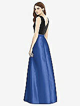 Rear View Thumbnail - Classic Blue & Black Sleeveless A-Line Satin Dress with Pockets