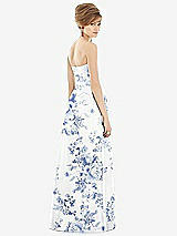 Rear View Thumbnail - Cottage Rose Larkspur Strapless Pleated Skirt Floral Satin Maxi Dress with Pockets