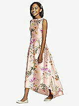 Front View Thumbnail - Butterfly Botanica Pink Sand Floral Bateau Neck High-Low Junior Bridesmaid Dress with Pockets