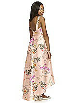 Rear View Thumbnail - Butterfly Botanica Pink Sand Floral Bateau Neck High-Low Junior Bridesmaid Dress with Pockets
