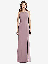 Front View Thumbnail - Dusty Rose Criss Cross Open-Back Chiffon Trumpet Gown