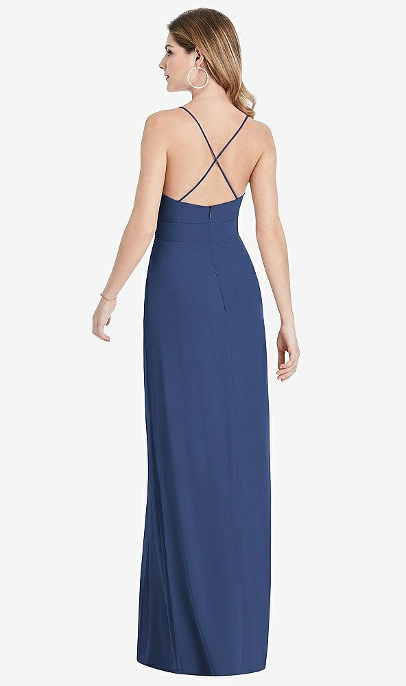 Back View - Sailor Pleated Skirt Crepe Maxi Dress with Pockets