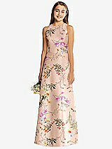 Front View Thumbnail - Butterfly Botanica Pink Sand Floral Sleeveless Open-Back Satin Junior Bridesmaid Dress