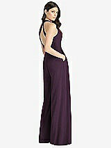 Rear View Thumbnail - Aubergine V-Neck Backless Pleated Front Jumpsuit - Arielle