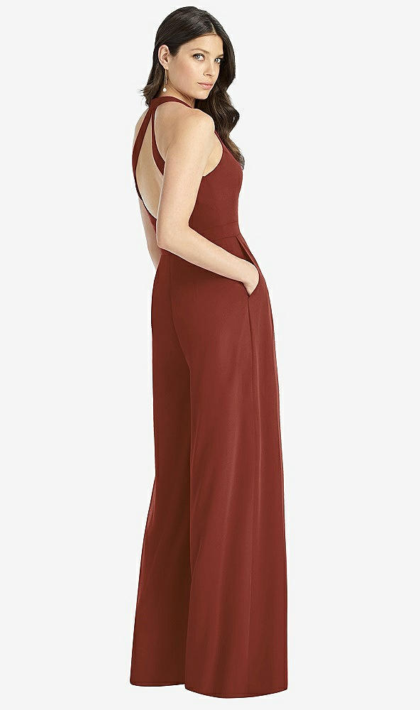 Back View - Auburn Moon V-Neck Backless Pleated Front Jumpsuit - Arielle