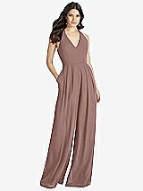 Front View Thumbnail - Sienna V-Neck Backless Pleated Front Jumpsuit - Arielle
