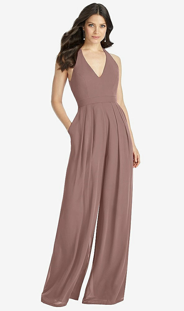 Front View - Sienna V-Neck Backless Pleated Front Jumpsuit - Arielle