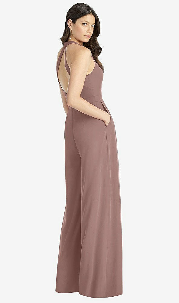 Back View - Sienna V-Neck Backless Pleated Front Jumpsuit - Arielle