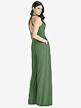 Rear View Thumbnail - Vineyard Green V-Neck Backless Pleated Front Jumpsuit - Arielle