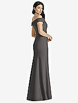 Rear View Thumbnail - Caviar Gray Off-the-Shoulder Notch Trumpet Gown with Front Slit