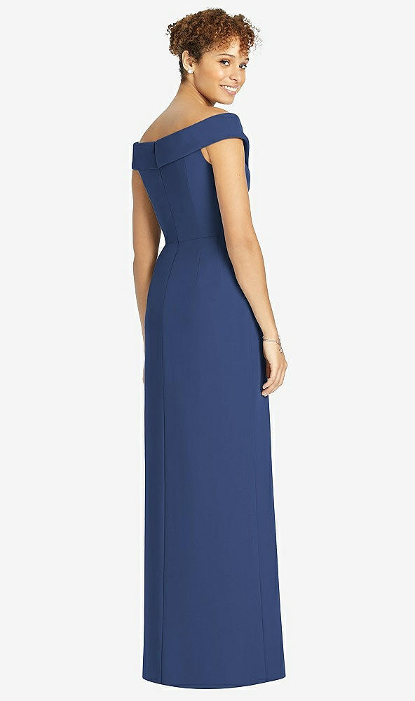 Back View - Sailor Cuffed Off-the-Shoulder Faux Wrap Maxi Dress with Front Slit