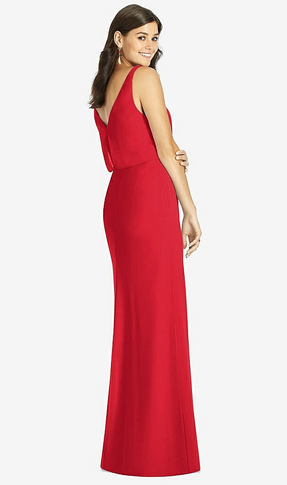 Back View - Parisian Red Blouson Bodice Mermaid Dress with Front Slit