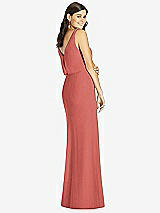 Rear View Thumbnail - Coral Pink Blouson Bodice Mermaid Dress with Front Slit